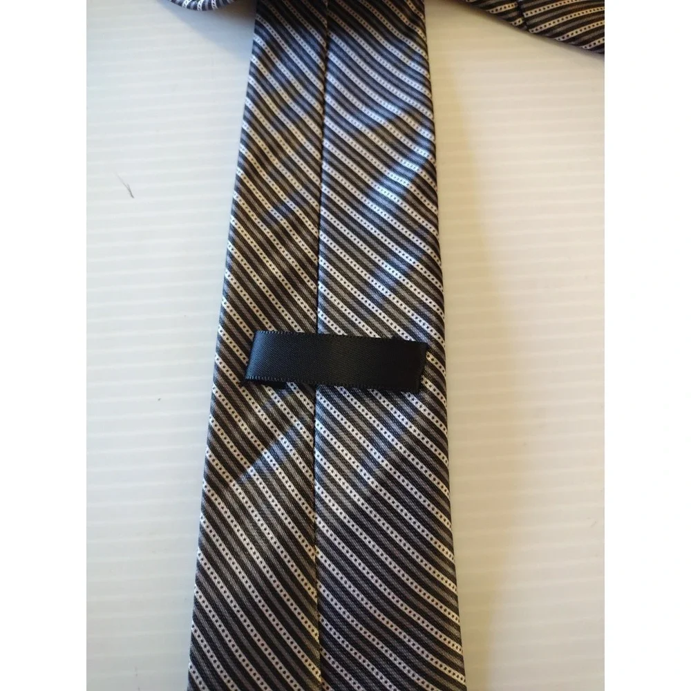 Unbranded Neckwear‎ Tie Mans Black Gray Silver Stripe Silky Look Office Formal